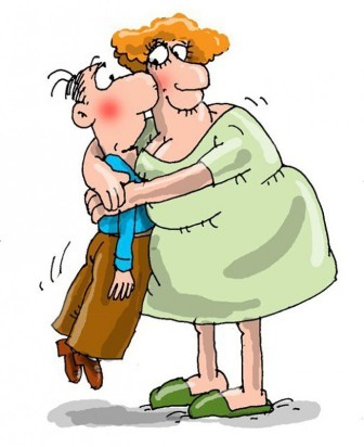 A Fat Big Woman Hugging A Little Man