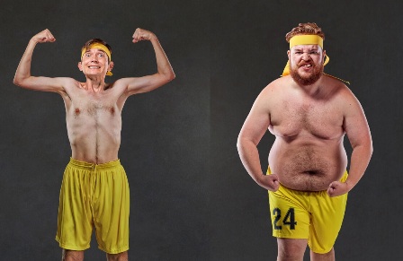 Fat Vs Thin Man Wearing Yellow Shorts