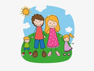 счастливая семья с двумя детьми на природе