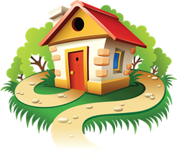 Little House With Trees And A Road Clipart
