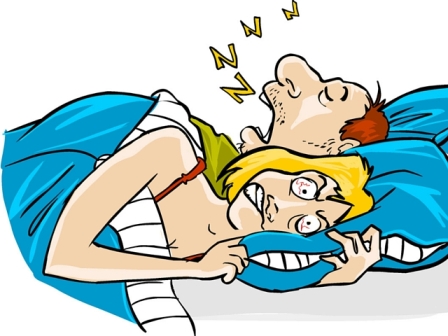 Man Snoring And Wife Angry Sleeping Together In Bed
